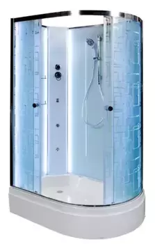 Душевая кабина «Deto» EM-2712N LED 120/80 средний поддон матовая с рисунком/белая без крыши с гидромассажем с электрикой левая