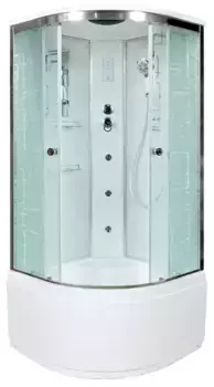 Душевая кабина «Deto» EM-4510 100/100 высокий поддон матовая с рисунком/белая с гидромассажем с электрикой