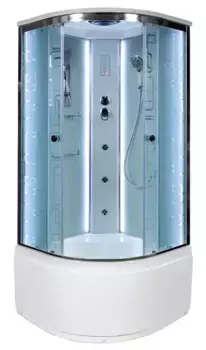 Душевая кабина «Deto» EM-4510 LED 100/100 высокий поддон матовая с рисунком/белая с гидромассажем с электрикой