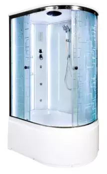Душевая кабина «Deto» EM-4511 LED 110/80 высокий поддон матовая с рисунком/белая с гидромассажем с электрикой левая