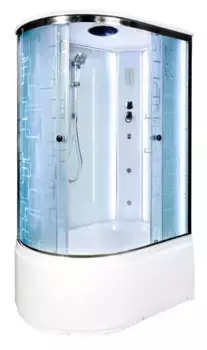 Душевая кабина «Deto» EM-4511 LED 110/80 высокий поддон матовая с рисунком/белая с гидромассажем с электрикой правая