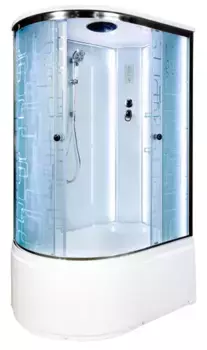 Душевая кабина «Deto» EM-4512 LED 120/80 высокий поддон матовая с рисунком/белая с электрикой правая