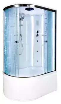 Душевая кабина «Deto» EM-4512 LED 120/80 высокий поддон матовая с рисунком/белая с гидромассажем с электрикой правая