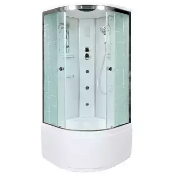 Душевая кабина «Deto» EM-4580 80/80 высокий поддон матовая с рисунком/белая с гидромассажем с электрикой