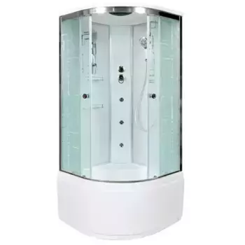 Душевая кабина «Deto» EM-4590 90/90 высокий поддон матовая с рисунком/белая с гидромассажем