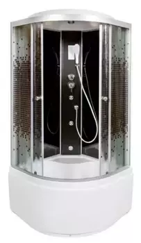 Душевая кабина «Deto» L-810 100/100 высокий поддон матовая с рисунком/чёрная с гидромассажем с электрикой