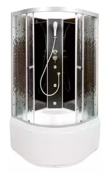 Душевая кабина «Deto» L-810N 100/100 высокий поддон матовая с рисунком/чёрная без крыши с гидромассажем