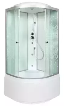 Душевая кабина «Deto» L-910 100/100 высокий поддон матовая с рисунком/белая с гидромассажем с электрикой