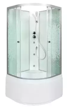 Душевая кабина «Deto» L-910N 100/100 высокий поддон матовая с рисунком/белая без крыши с гидромассажем