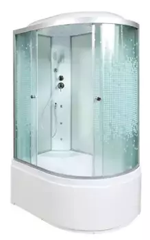 Душевая кабина «Deto» L-920 120/80 высокий поддон матовая с рисунком/белая с гидромассажем с электрикой левая