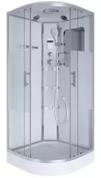 Душевая кабина «Niagara» NG-302-01 100/100 низкий поддон прозрачная с матовой полосой/белая с гидромассажем с электрикой