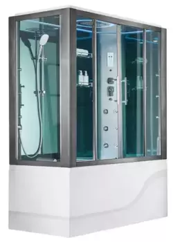 Душевая кабина «SSWW» BU615 170/85 высокий поддон прозрачная/чёрная с баней с гидромассажем с электрикой правая