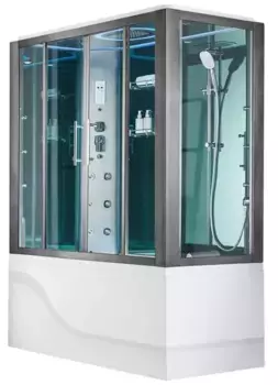 Душевая кабина «SSWW» BU615 170/85 высокий поддон прозрачная/чёрная с баней с гидромассажем с электрикой левая