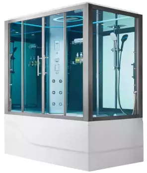 Душевая кабина «SSWW» BU616 170/120 ванна прозрачная/чёрная с баней с гидромассажем с электрикой левая