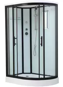 Душевая кабина «Timo» Standart T-6602 120/85 низкий поддон прозрачная/белая с чёрным профилем с электрикой левая