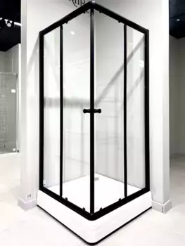 Душевой угол Дрим 90 (квадратный), стеклянные шторки (прозрачные), поддон на раме-подставке с устройством слива, профиль черный · Дрим, Radomir, 1-03-6-0-0-1180