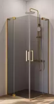 Душевой угол-ограждение «Cezares» SLIDER-A-2-100/110-GRIGIO-BORO 110/110 тонированный/брашированное золото квадратный без поддона