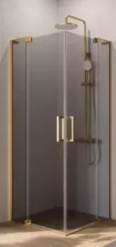 Душевой угол-ограждение «Cezares» SLIDER-A-2-90/100-GRIGIO-BORO 100/100 тонированный/брашированное золото квадратный без поддона