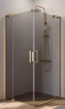Душевой угол-ограждение «Cezares» SLIDER-AH-2-80/90-90/100-GRIGIO-BORO 90/100 тонированный/брашированное золото прямоугольный без поддона