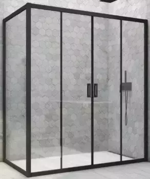 Душевой угол-ограждение «Vegas Glass» Z2P+ZPV Novo h2000 180/90 прозрачный/чёрный матовый без поддона универсальный