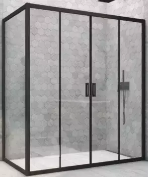 Душевой угол-ограждение «Vegas Glass» Z2P+ZPV Novo h2000 155/75 прозрачный/чёрный матовый без поддона универсальный