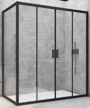 Душевой угол-ограждение «Vegas Glass» Z2P+ZPV Novo h2000 165/90 прозрачный/чёрный матовый без поддона универсальный