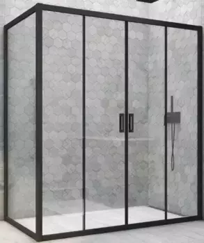 Душевой угол-ограждение «Vegas Glass» Z2P+ZPV Novo h2000 180/85 прозрачный/чёрный матовый без поддона универсальный