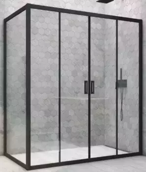 Душевой угол-ограждение «Vegas Glass» Z2P+ZPV Novo h2000 185/90 прозрачный/чёрный матовый без поддона универсальный