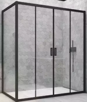 Душевой угол-ограждение «Vegas Glass» Z2P+ZPV Novo h2000 150/85 прозрачный/чёрный матовый без поддона универсальный