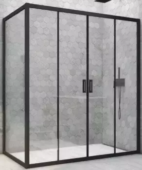 Душевой угол-ограждение «Vegas Glass» Z2P+ZPV Novo h2000 185/95 прозрачный/чёрный матовый без поддона универсальный