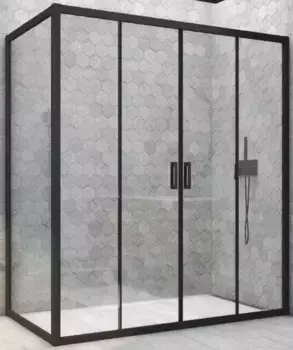 Душевой угол-ограждение «Vegas Glass» Z2P+ZPV Novo h2000 150/90 прозрачный/чёрный матовый без поддона универсальный