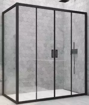 Душевой угол-ограждение «Vegas Glass» Z2P+ZPV Novo h2000 150/100 прозрачный/чёрный матовый без поддона универсальный