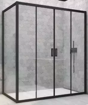 Душевой угол-ограждение «Vegas Glass» Z2P+ZPV Novo h2000 190/100 прозрачный/чёрный матовый без поддона универсальный