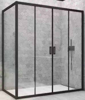 Душевой угол-ограждение «Vegas Glass» Z2P+ZPV Novo h2000 215/85 прозрачный/чёрный матовый без поддона универсальный