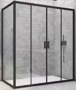 Душевой угол-ограждение «Vegas Glass» Z2P+ZPV Novo h2000 220/90 прозрачный/чёрный матовый без поддона универсальный