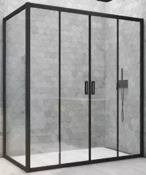 Душевой угол-ограждение «Vegas Glass» Z2P+ZPV Novo h2000 195/75 прозрачный/чёрный матовый без поддона универсальный