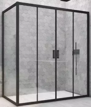Душевой угол-ограждение «Vegas Glass» Z2P+ZPV Novo h2000 200/75 прозрачный/чёрный матовый без поддона универсальный