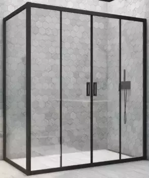 Душевой угол-ограждение «Vegas Glass» Z2P+ZPV Novo h2000 150/75 Crystal vision/чёрный матовый без поддона универсальный