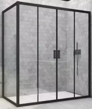 Душевой угол-ограждение «Vegas Glass» Z2P+ZPV Novo h2000 185/90 Crystal vision/чёрный матовый без поддона универсальный