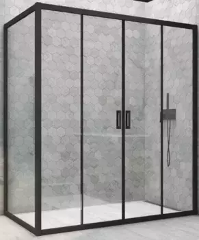 Душевой угол-ограждение «Vegas Glass» Z2P+ZPV Novo h2000 185/100 Crystal vision/чёрный матовый без поддона универсальный