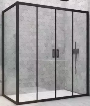 Душевой угол-ограждение «Vegas Glass» Z2P+ZPV Novo h2000 150/90 Crystal vision/чёрный матовый без поддона универсальный