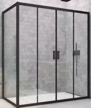 Душевой угол-ограждение «Vegas Glass» Z2P+ZPV Novo h2000 195/75 Crystal vision/чёрный матовый без поддона универсальный