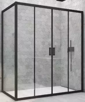 Душевой угол-ограждение «Vegas Glass» Z2P+ZPV Novo h2000 200/100 Crystal vision/чёрный матовый без поддона универсальный