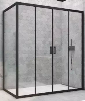 Душевой угол-ограждение «Vegas Glass» Z2P+ZPV Novo h2000 215/100 Crystal vision/чёрный матовый без поддона универсальный