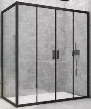 Душевой угол-ограждение «Vegas Glass» Z2P+ZPV Novo h2000 160/100 Crystal vision/чёрный матовый без поддона универсальный