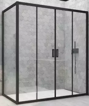 Душевой угол-ограждение «Vegas Glass» Z2P+ZPV Novo h2000 185/85 Crystal vision/чёрный матовый без поддона универсальный