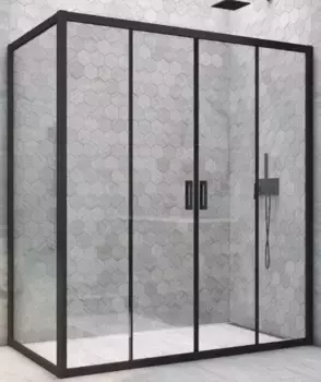 Душевой угол-ограждение «Vegas Glass» Z2P+ZPV Novo h2000 155/90 Crystal vision/чёрный матовый без поддона универсальный