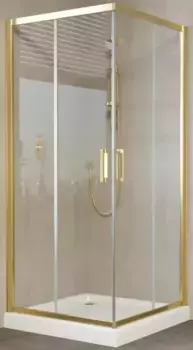 Душевой угол-ограждение «Vegas Glass» ZA Tur Novo 100/100 прозрачный/глянцевое золото без поддона универсальный
