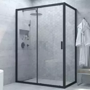 Душевой угол-ограждение «Vegas Glass» ZP+ZPV Novo 155/80 прозрачный/чёрный матовый без поддона универсальный