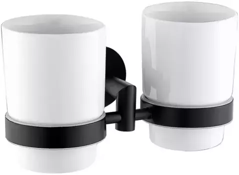Двойной стакан для зубных щёток «Allen Brau» Priority 6.31003-31 на стену белый/чёрный матовый